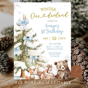 Schnee Blau Winter Onederland Erster Geburtstag Einladung