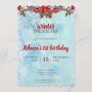 Schnee-Blumenwinter ONEderland 1. Geburtstag Einladung