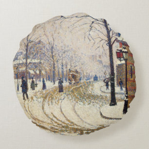 Schnee, Boulevard de Clichy, Paris von Paul Signac Rundes Kissen