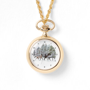 Schnee durch den Schnee - Laufende Pferde Artwork Armbanduhr