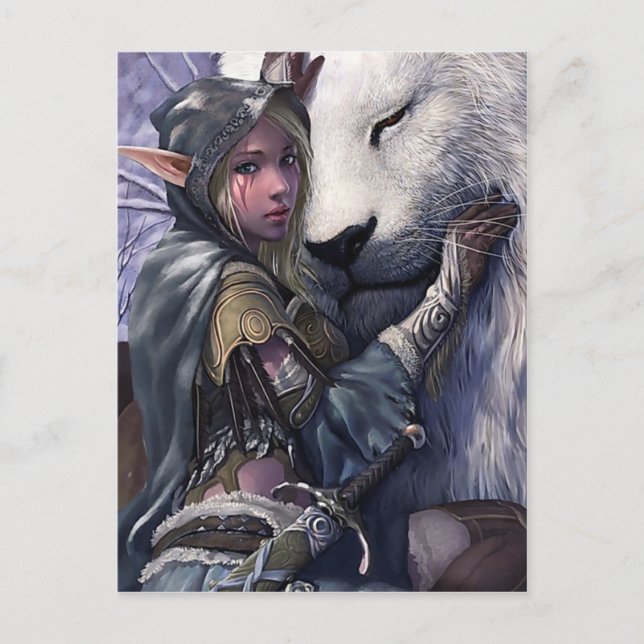 Schnee+Elf+Mädchen+mit+Löwe Postkarte (Vorderseite)