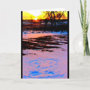 Schnee-Engel am Sonnenuntergang, der an Sie denkt Karte