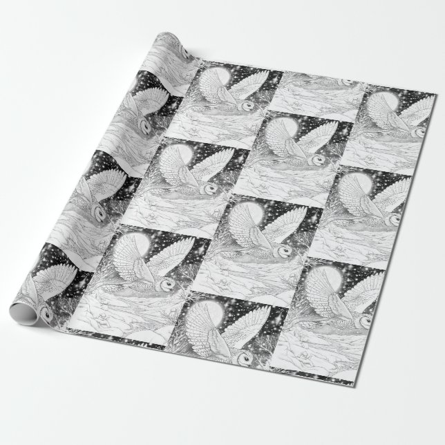 Schnee-Eule im Flug unterm Sternenhimmel Geschenkpapier (Ungerollt)
