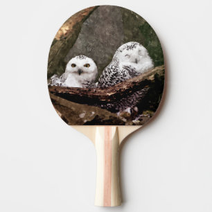 Schnee-Eulen-Paar-Wald-Wildlife-Kunst Tischtennis Schläger