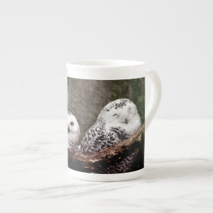 Schnee-Eulen-Paar-Wald-Wildtier-Kunst Prozellantasse