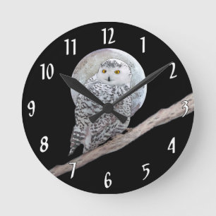 Schnee-Eulen- und Mond-Gemälde - Originale Vogelku Runde Wanduhr