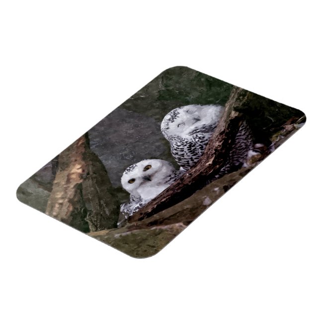 Schnee-Eulenpaar Wald-Wildtier-Kunst Magnet (Linke Seite)