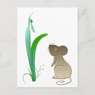 Schnee fallen Blume und Niedliche Maus Postkarte