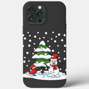 Schnee fällt auf Kardinal, Schneemann und Pine Tre Case-Mate iPhone Hülle