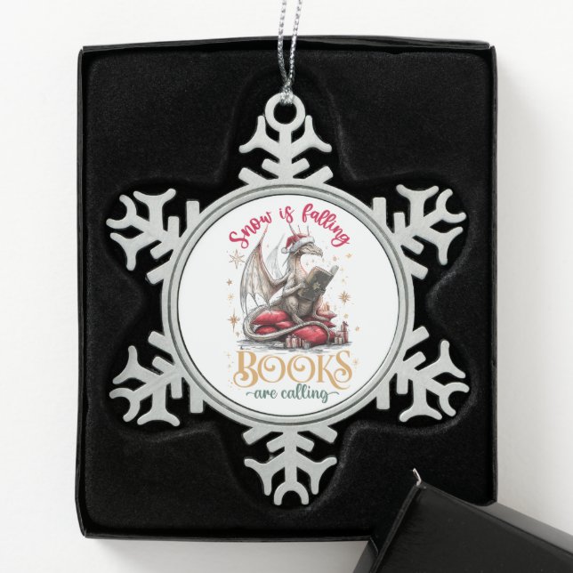 Schnee fällt, Bücher rufen  Schneeflocken Zinn-Ornament (Box)