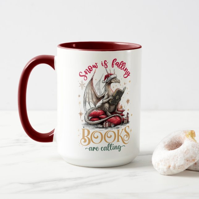 Schnee fällt, Bücher rufen  Tasse (Mit Donut)