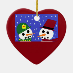 SCHNEE FRAU SCHNEEN MANN SCHNEE MENSCHEN HERZORNAM KERAMIK ORNAMENT