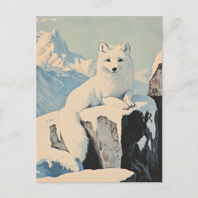 Schnee-Fuchs im Vintage-Stil Postkarte (Vorderseite)