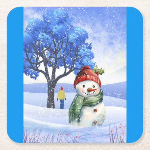 SCHNEE FUN AN EINEM WINTERTAG RECHTECKIGER PAPPUNTERSETZER