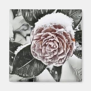 Schnee gefrorene Rose Zeichnung Magnet