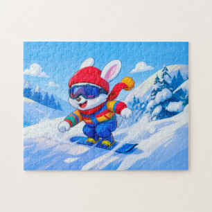Schnee-Hase Snowboarden auf einem Winterberg Puzzle