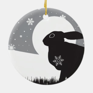 SCHNEE-HASEN KERAMIK ORNAMENT