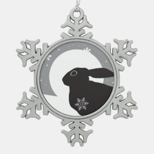 Schnee-Hasen Schneeflocken Zinn-Ornament