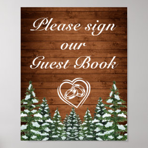 Schnee-Holz- & Wald-Land-Pine-Hochzeitsschild Poster