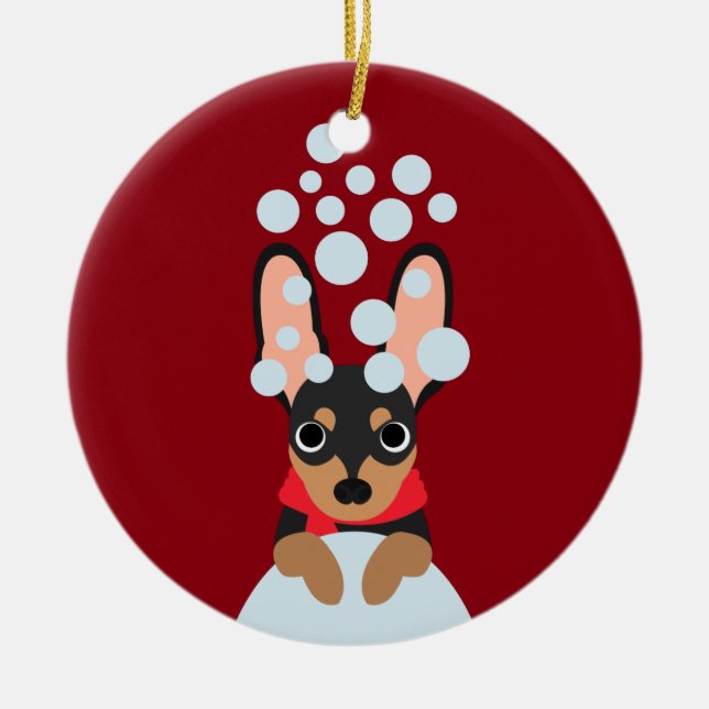Schnee-Hundeminuten-Button Keramikornament (Vorne)