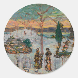 Schnee im April von Maurice Prendergast, Vintage A Runder Aufkleber