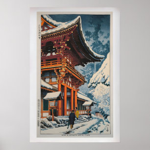Schnee im Kamigamo-Schrein von Takeji Asano Vinta Poster