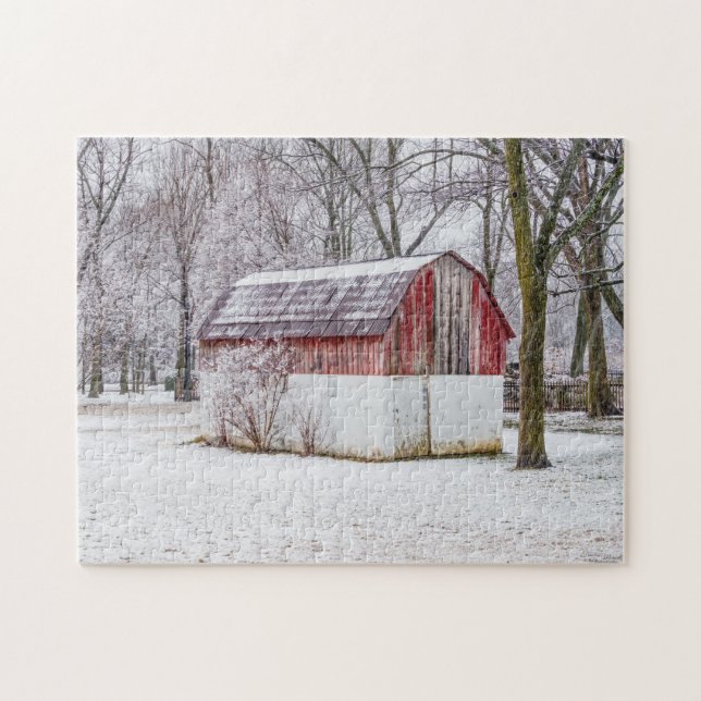 Schnee im Red Barn Jigsaw Puzzle (Horizontal)