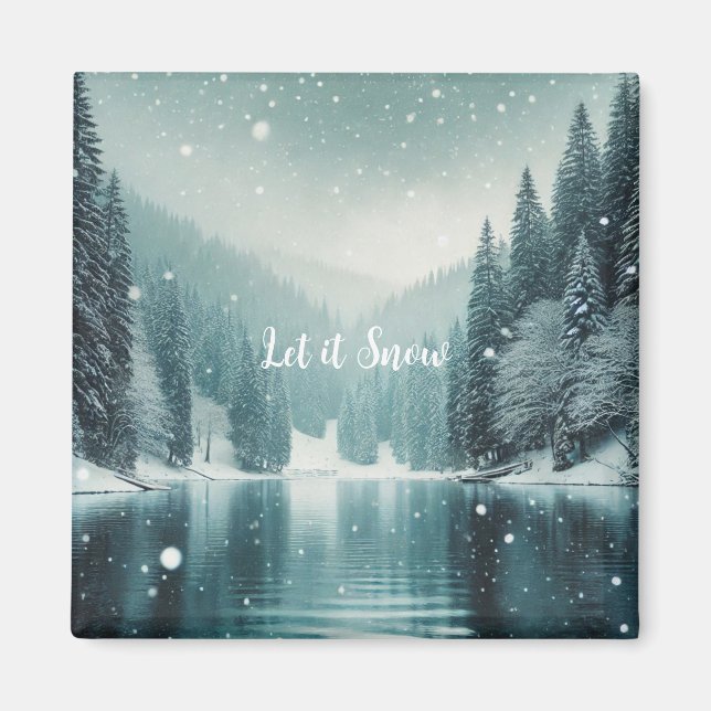 Schnee im Winter, Bergsee Magnet (Vorne)