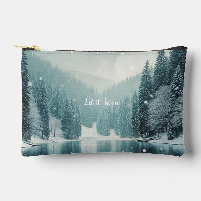 Schnee im Winter, Bergsee Zubehörtasche (Vorderseite)