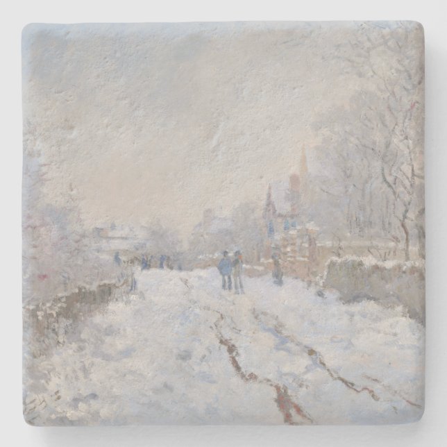 Schnee in Argenteuil (von Claude Monet) Steinuntersetzer (Vorderseite)