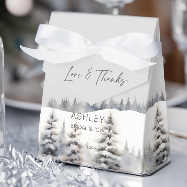 Schnee in der Liebe Kiefernwald Brautparty Favan Geschenkschachtel (Snow in love winter pine forest bridal shower favor box pastel grey sage green snowy pines favor box)