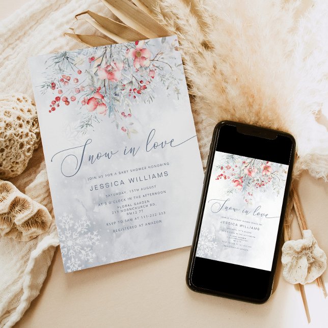 Schnee in der Liebe Modernes staubblaues Brautpart Einladung (Von Creator hochgeladen)