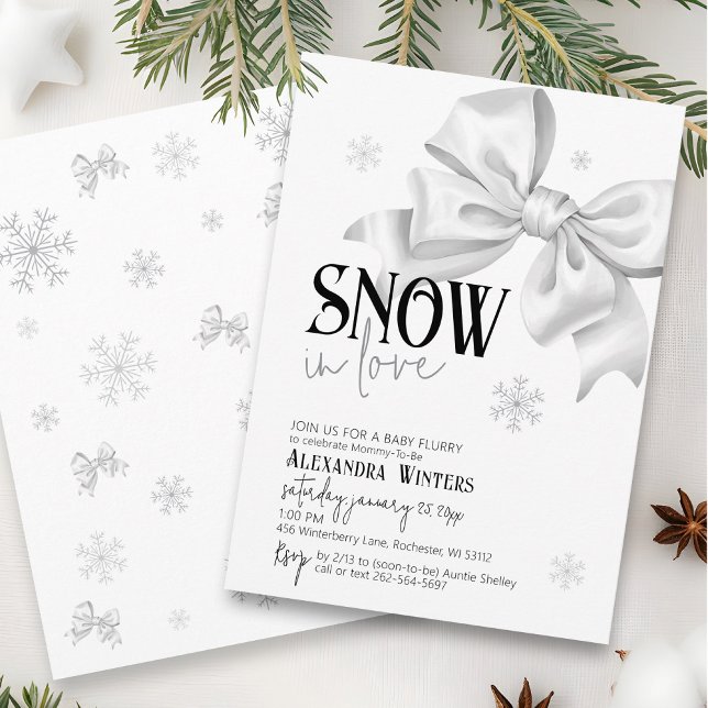 Schnee in der Liebe Niedliche Bow Snowflake Winter Einladung (Cute SNOW in Love simple white bow snowflake winter wonderland girl baby shower  invitation)