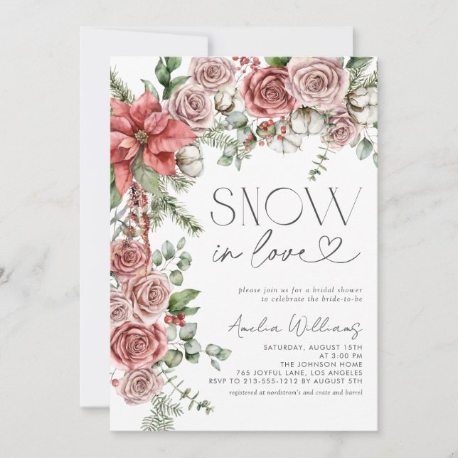 Schnee in der Liebe Rote Pinien Winter Blume Einladung (Vorderseite)