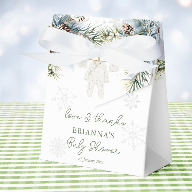 Schnee in der Liebe Schneeflocken Winter Baby Dusc Geschenkschachtel (Snow in love snowflakes clothes on a wash line winter baby shower favors personalized favor boxes)