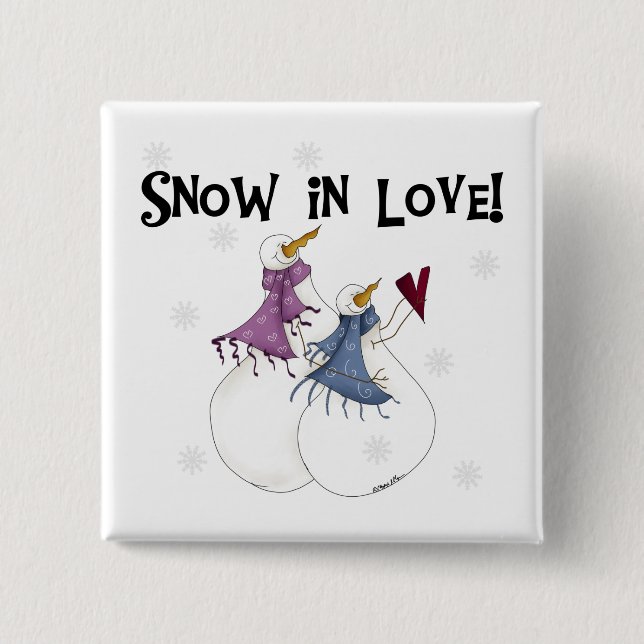 Schnee in der Liebe Snowman T - Shirt und Geschenk Button (Vorderseite)