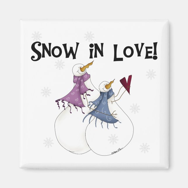 Schnee in der Liebe Snowman T - Shirt und Geschenk Magnet (Vorne)