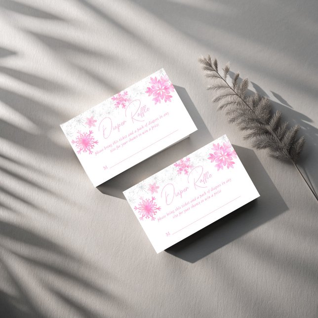 Schnee in der Liebe Winter Baby Dusche Windelpreis Begleitkarte (Snow in love pink snowflakes winter baby shower diaper raffle enclosure card raffle tickets)