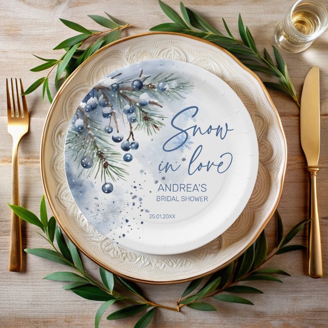 Schnee in der Liebe Winter Brautparty mit Monogram Pappteller (Snow in love winter bridal shower personalized  monogrammed paper plates customized party tableware)