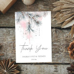 Schnee in der Liebe Winter Brautparty Vorlage<br><div class="desc">Schnee in der Liebe Winter Brautparty Vorlage danke Ihnen Karte ,  Aquarellpastellrosa und graue Winter schneebedeckte Kiefernäste mit Kristall Garlands Winter Brautparty Dankeschön-Karte,  moderne lässige Schriftart</div>