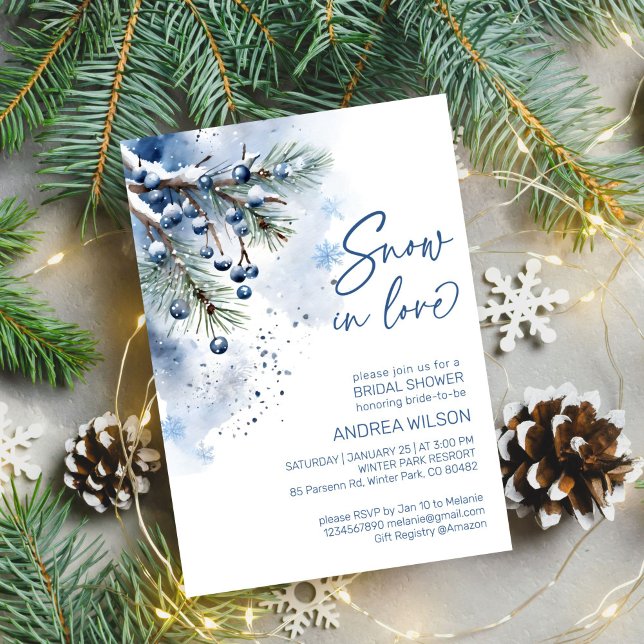 Schnee in der Liebe Winter Brautparty Vorlage (Snow in love winter bridal shower editable template invitation digital download watercolor pines)