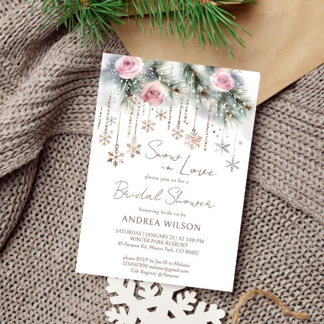 Schnee in der Liebe Winter Brautparty Vorlage (Snow in love winter bridal shower editable template invitation digital download watercolor pines)