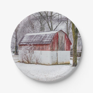 Schnee in der Roten Scheune Pappteller