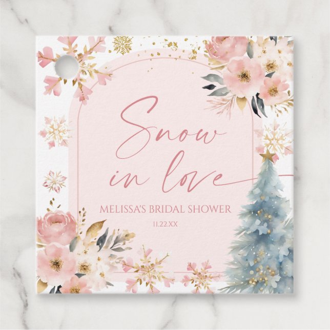 Schnee in Liebe Rosa Schneeflocken Winter Brautpar Geschenkanhänger (Vorderseite)