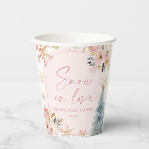 Schnee in Liebe Rosa Schneeflocken Winter Brautpar Pappbecher
