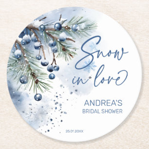 Schnee in Liebe Winter-Hochzeitsdusche-Geschenke Runder Pappuntersetzer
