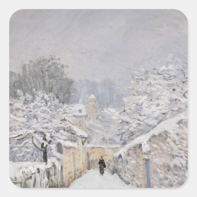 Schnee in Louveciennes, 1878 Quadratischer Aufkleber (Vorderseite)