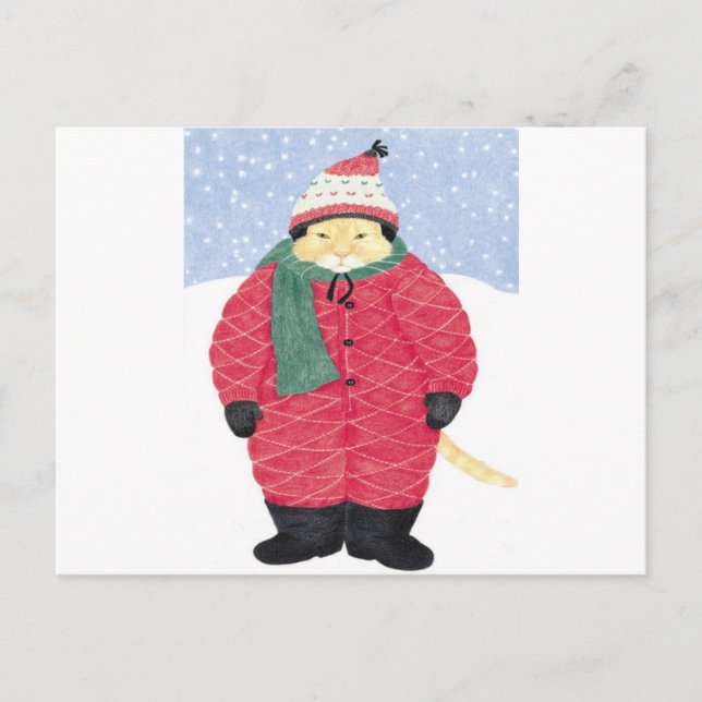 SCHNEE KATZE POSTKARTE (Vorderseite)