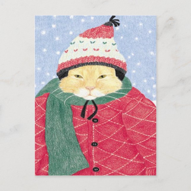 SCHNEE KATZE POSTKARTE (Vorderseite)