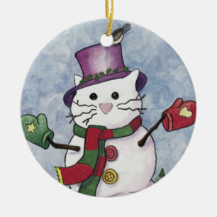 Schnee-Katzen-Weihnachtsverzierung Keramik Ornament